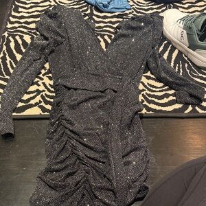 Aqua Black Sparkle Long Sleeve Dress